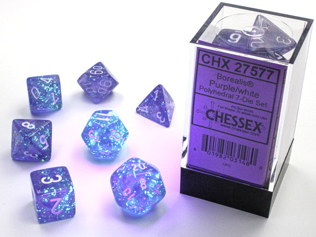 Borealis Luminary Polyhedral 7-Die Set (Purple/White)