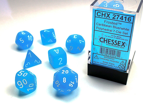 Frosted Polyhedral 7-Die Set (Caribbean Blue/White)
