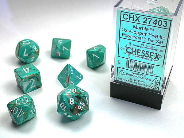 Marble Polyhedral 7-Die Set (Oxi-Copper/White)