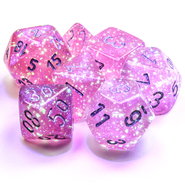 Borealis Luminary Polyhedral 7-Die Set (Pink/Silver)