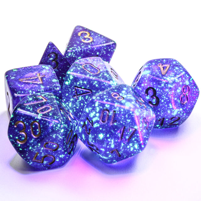 Borealis Luminary Polyhedral 7-Die Set (Royal Purple/Gold)