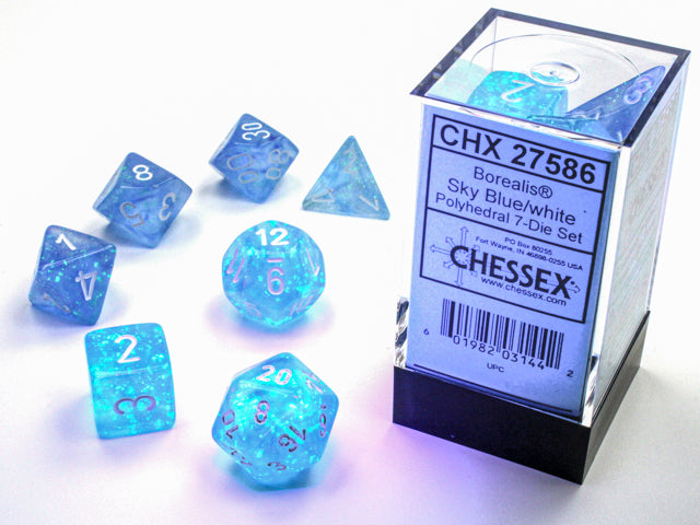 Borealis Luminary Polyhedral 7-Die Set (Sky Blue/White)