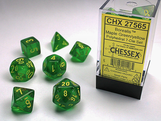 Borealis Polyhedral 7-Die Set (Maple Green/Yellow)