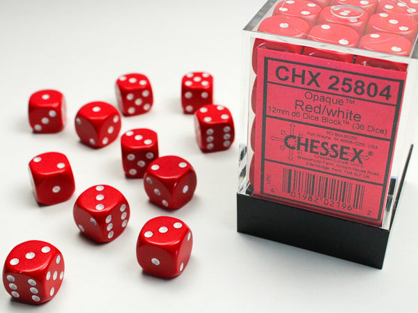 Opaque 12mm d6 Dice (Red/White)