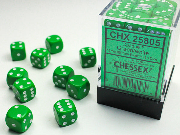 Opaque 12mm d6 Dice (Green/White)