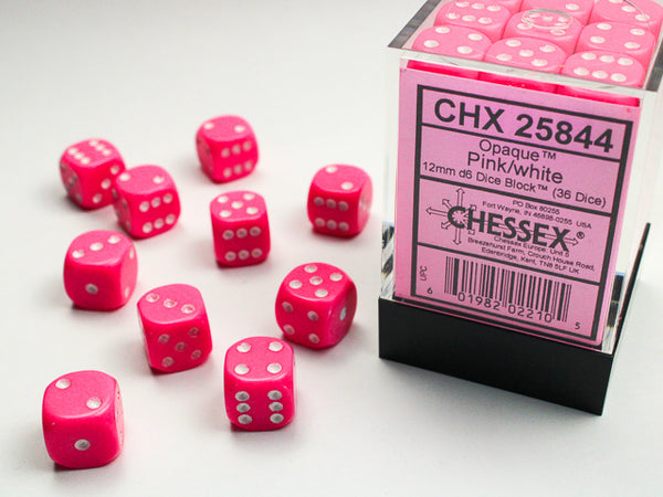 Opaque 12mm d6 Dice (Pink/White)