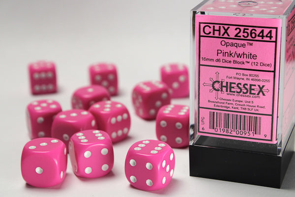 Opaque 16mm d6 Dice (Pink/White)