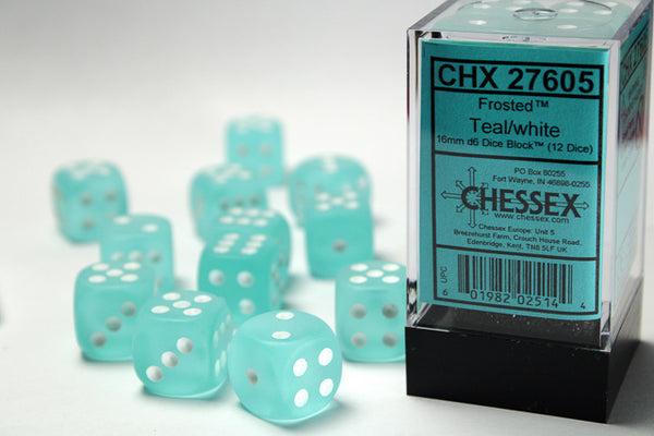 Frosted 16mm d6 Dice (Teal/White)