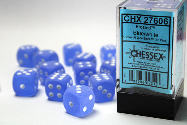 Frosted 16mm d6 Dice (Blue/White)