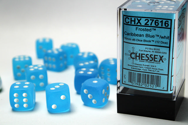 Frosted 16mm d6 Dice (Caribbean Blue/White)