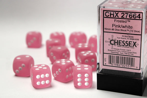 Frosted 16mm d6 Dice (Pink/White)