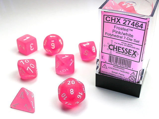 Frosted Polyhedral 7-Die Set (Pink/White)