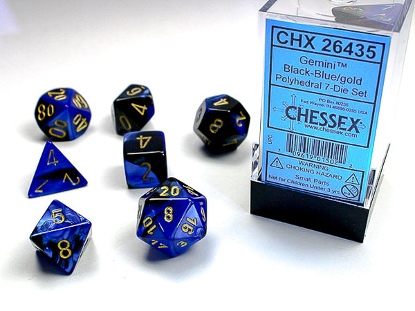 Gemini Polyhedral 7-Die Set (Black-Blue/Gold)