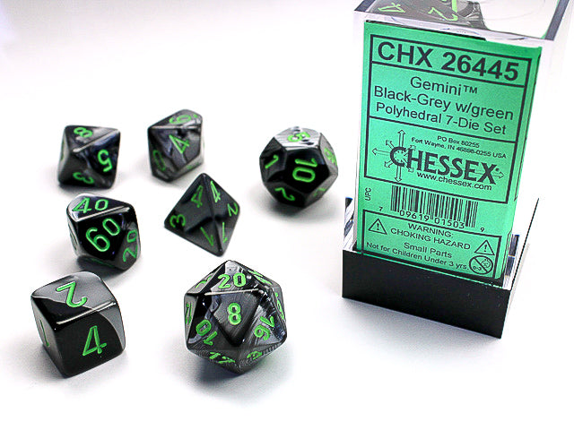 Gemini Polyhedral 7-Die Set (Black-Grey/Green)
