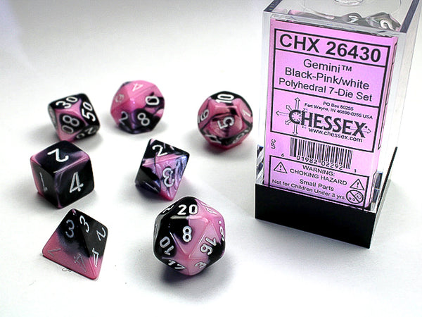 Gemini Polyhedral 7-Die Set (Black-Pink/White)