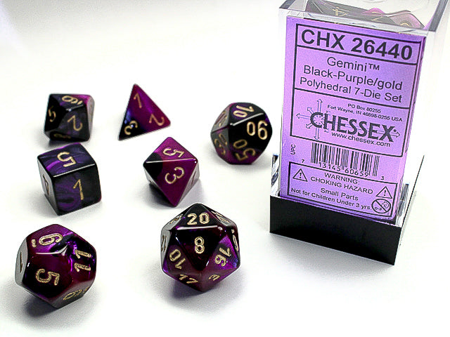 Gemini Polyhedral 7-Die Set (Black-Purple/Gold)