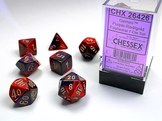 Gemini Polyhedral 7-Die Set (Purple-Red/Gold)