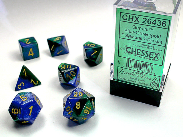 Gemini Polyhedral 7-Die Set (Blue-Green/Gold)