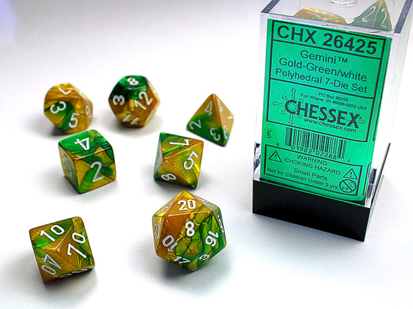Gemini Polyhedral 7-Die Set (Gold-Green/White)