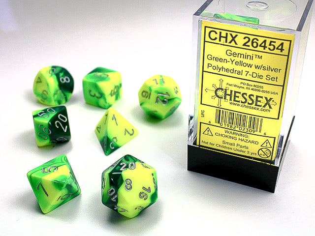 Gemini Polyhedral 7-Die Set (Green-Yellow/Silver)