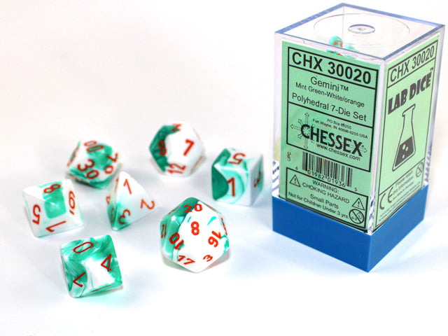 Gemini Polyhedral 7-Die Set (Mint Green-White/Orange)