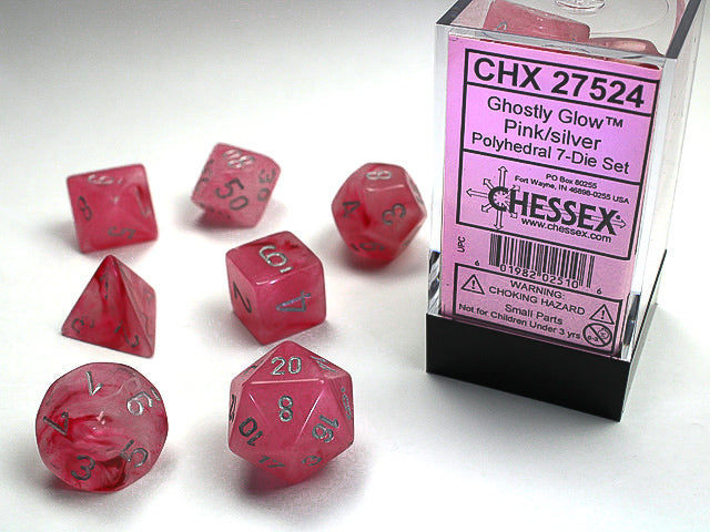 Ghostly Glow Polyhedral 7-Die Set (Pink/Silver)