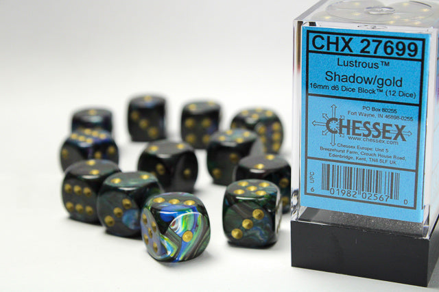 Lustrous 16mm d6 Dice (Shadow/Gold)