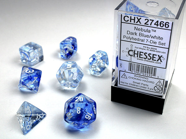 Nebula Polyhedral 7-Die Set (Dark Blue/White)
