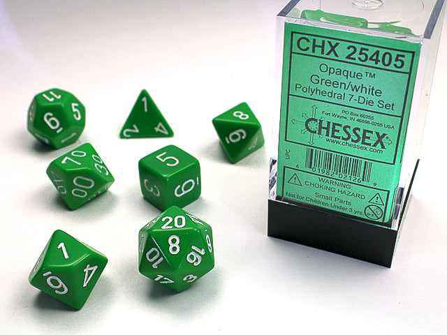 Opaque Polyhedral 7-Die Set (Green/White)