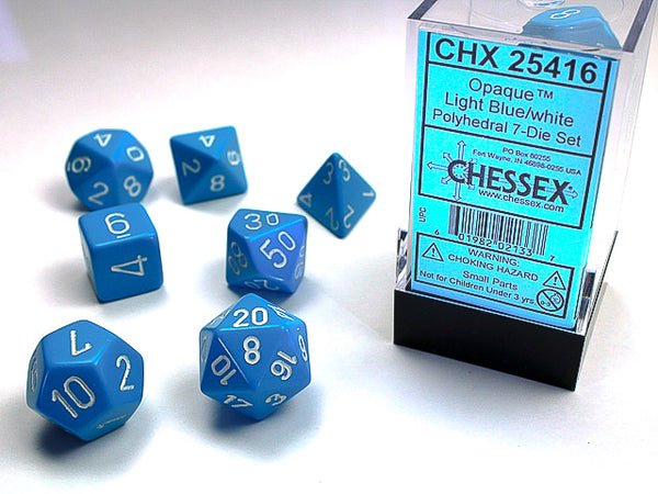Opaque Polyhedral 7-Die Set (Light Blue/White)