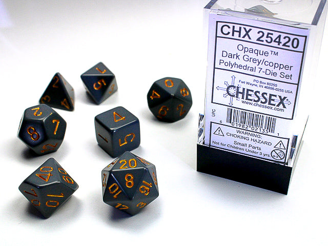Opaque Polyhedral 7-Die Set (Dark Grey/Copper)