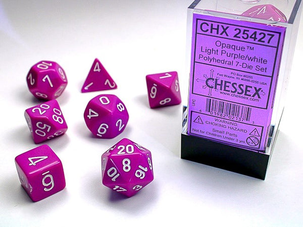 Opaque Polyhedral 7-Die Set (Light Purple/White)