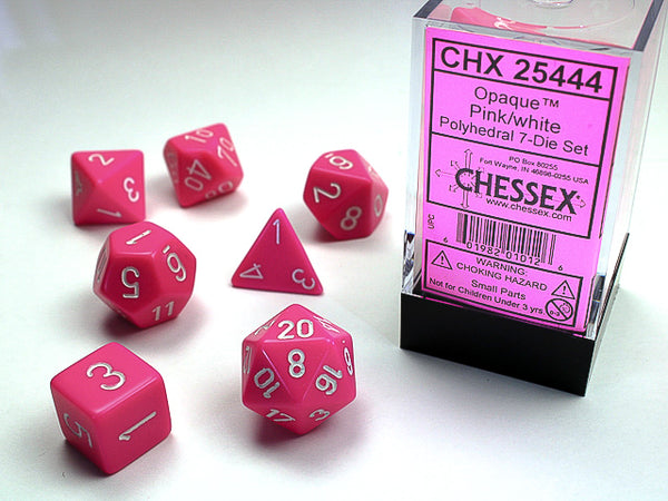 Opaque Polyhedral 7-Die Set (Pink/White)