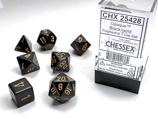 Opaque Polyhedral Loose Dice (Black/Gold)