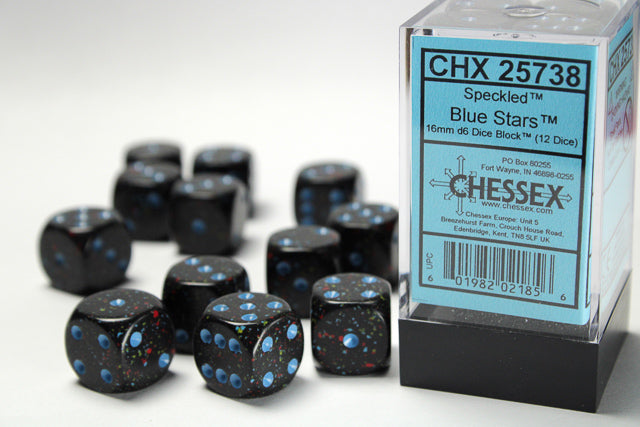 Speckled 16mm d6 Blue Stars Dice
