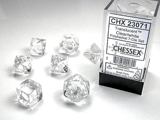 Translucent Polyhedral 7-Die Set (Clear/White)