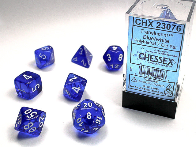 Translucent Polyhedral 7-Die Set (Blue/White)