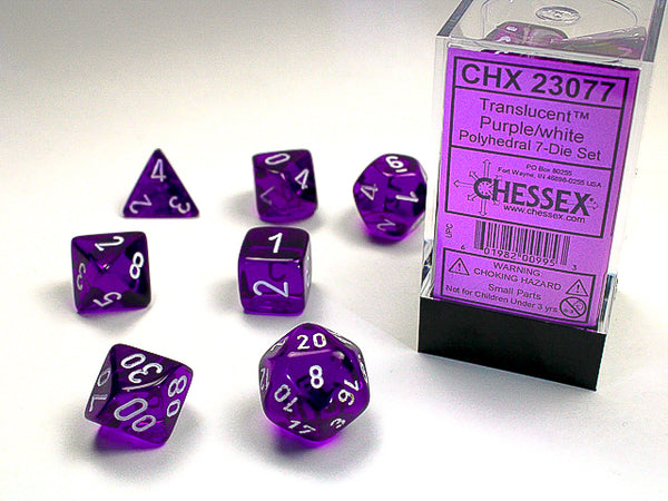 Translucent Polyhedral 7-Die Set (Purple/White)