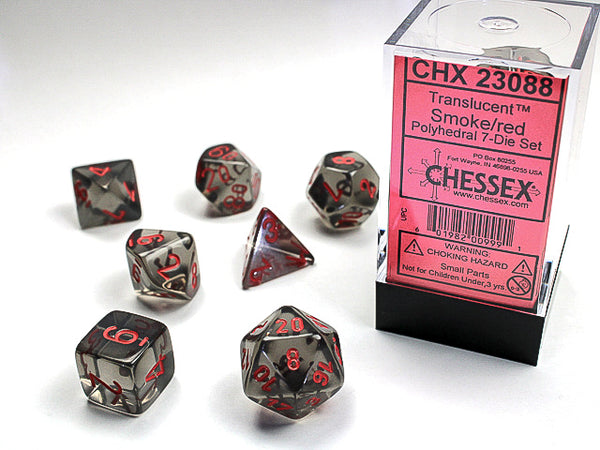 Translucent Polyhedral 7-Die Set (Smoke/Red)