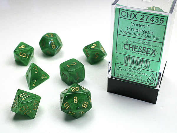Vortex Polyhedral 7-Die Set (Green/Gold)